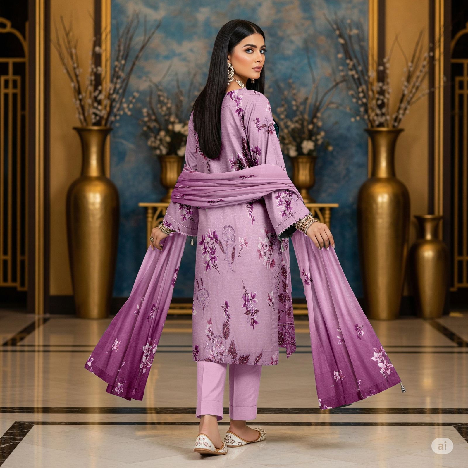 Zimal Collected                 ALLURE
FRONT FULLY Thread & Sequenc EMBROIDERED SHIRT
DAMAN Embroidered
Printed back & Sleeves
Slub Karandi Printed SHAWL
DYED Karandi Trouser