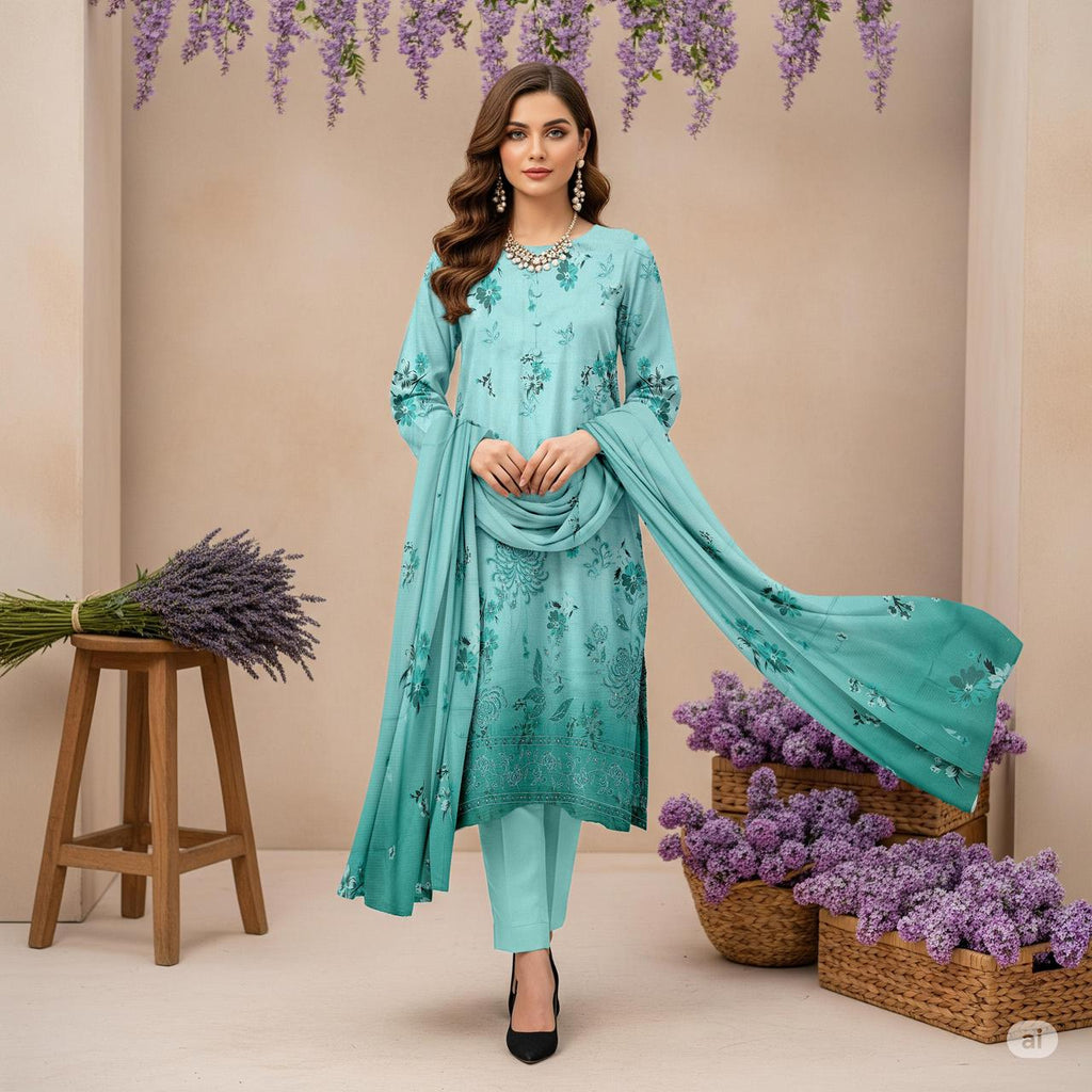 Zimal Collected                 ALLURE
FRONT FULLY Thread & Sequenc EMBROIDERED SHIRT
DAMAN Embroidered
Printed back & Sleeves
Slub Karandi Printed SHAWL
DYED Karandi Trouser