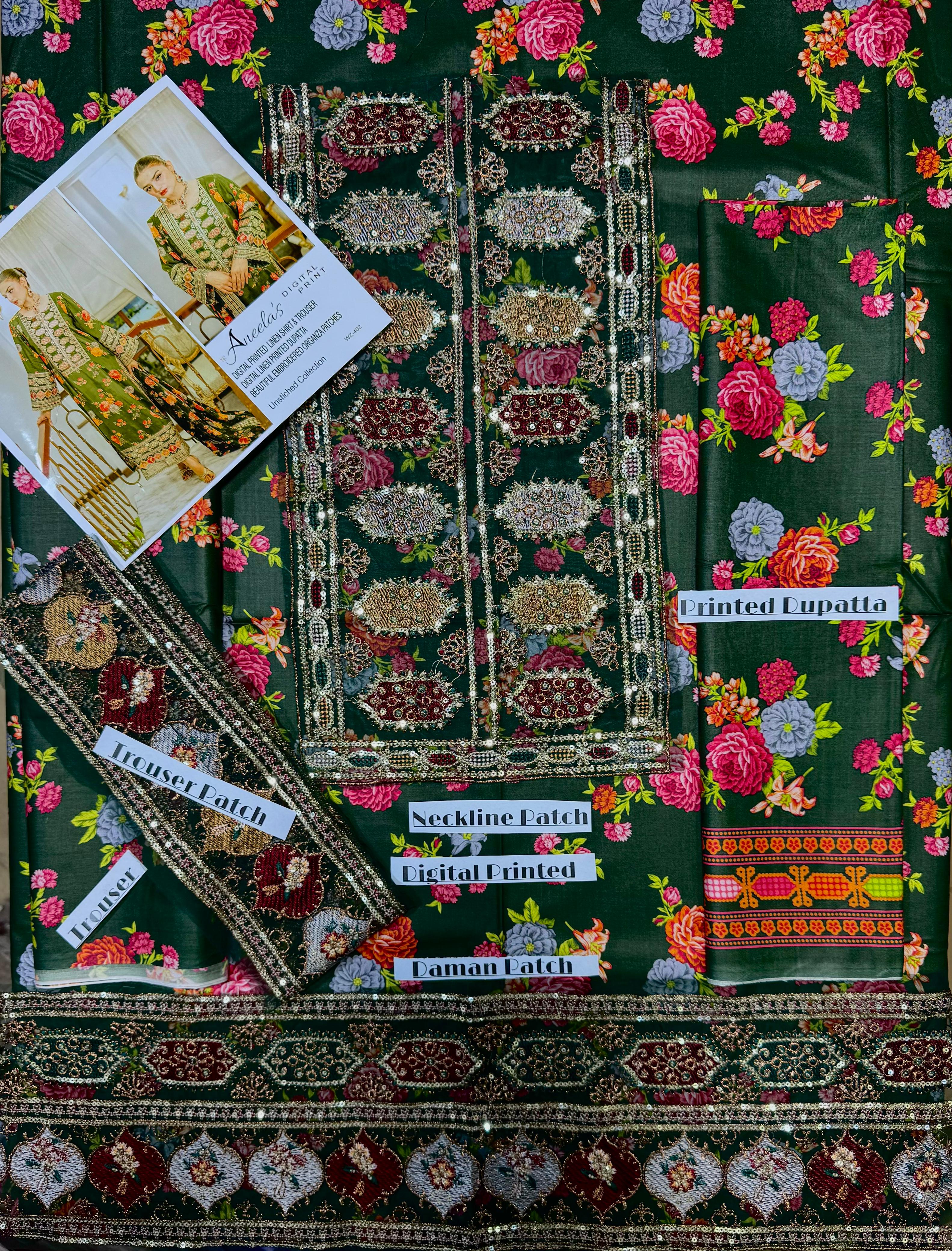 Sahiba-ANEELA’s COLLECTION PRINTED EMBROIDERED linen UNSTICHED 3pc