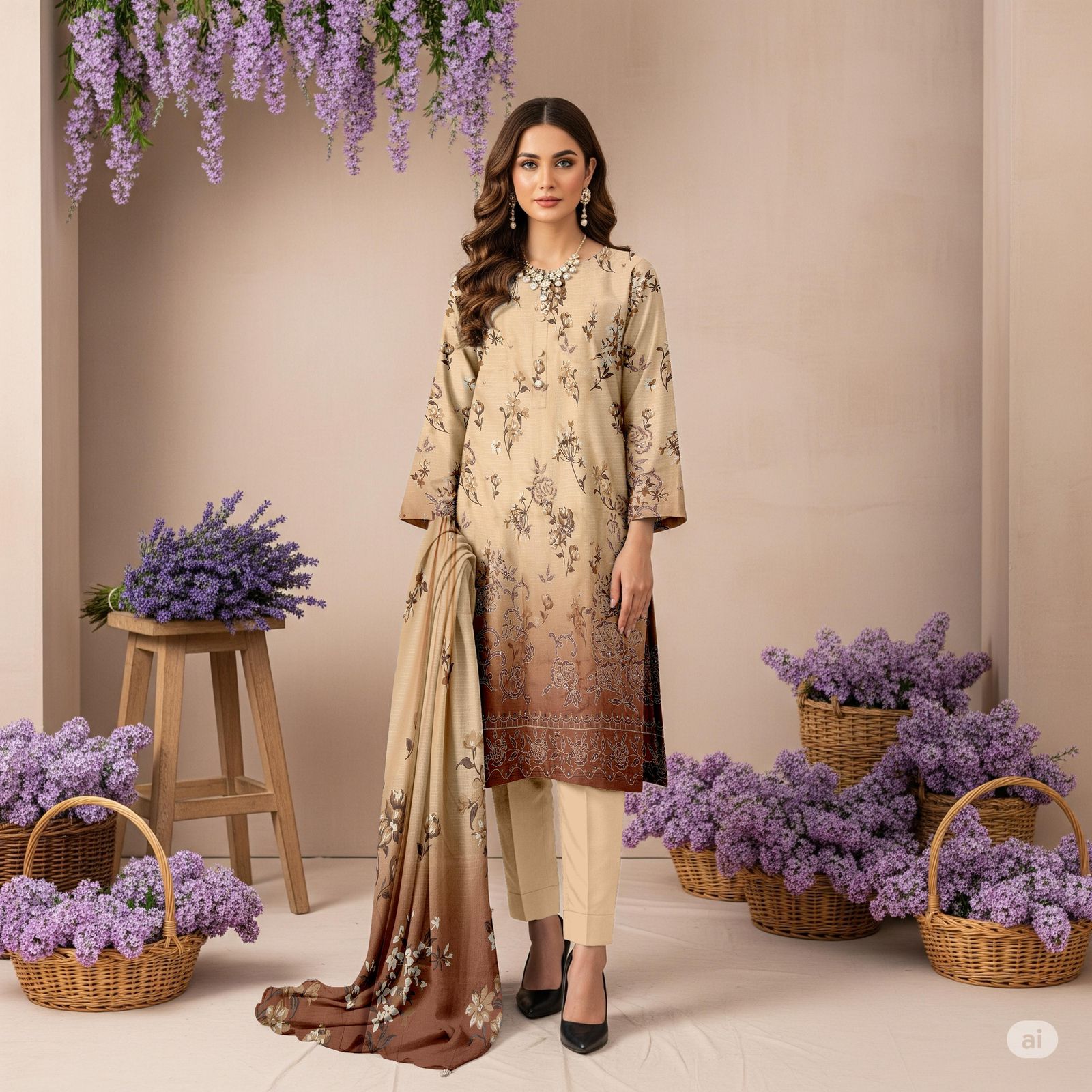 Zimal Collected                 ALLURE
FRONT FULLY Thread & Sequenc EMBROIDERED SHIRT
DAMAN Embroidered
Printed back & Sleeves
Slub Karandi Printed SHAWL
DYED Karandi Trouser
