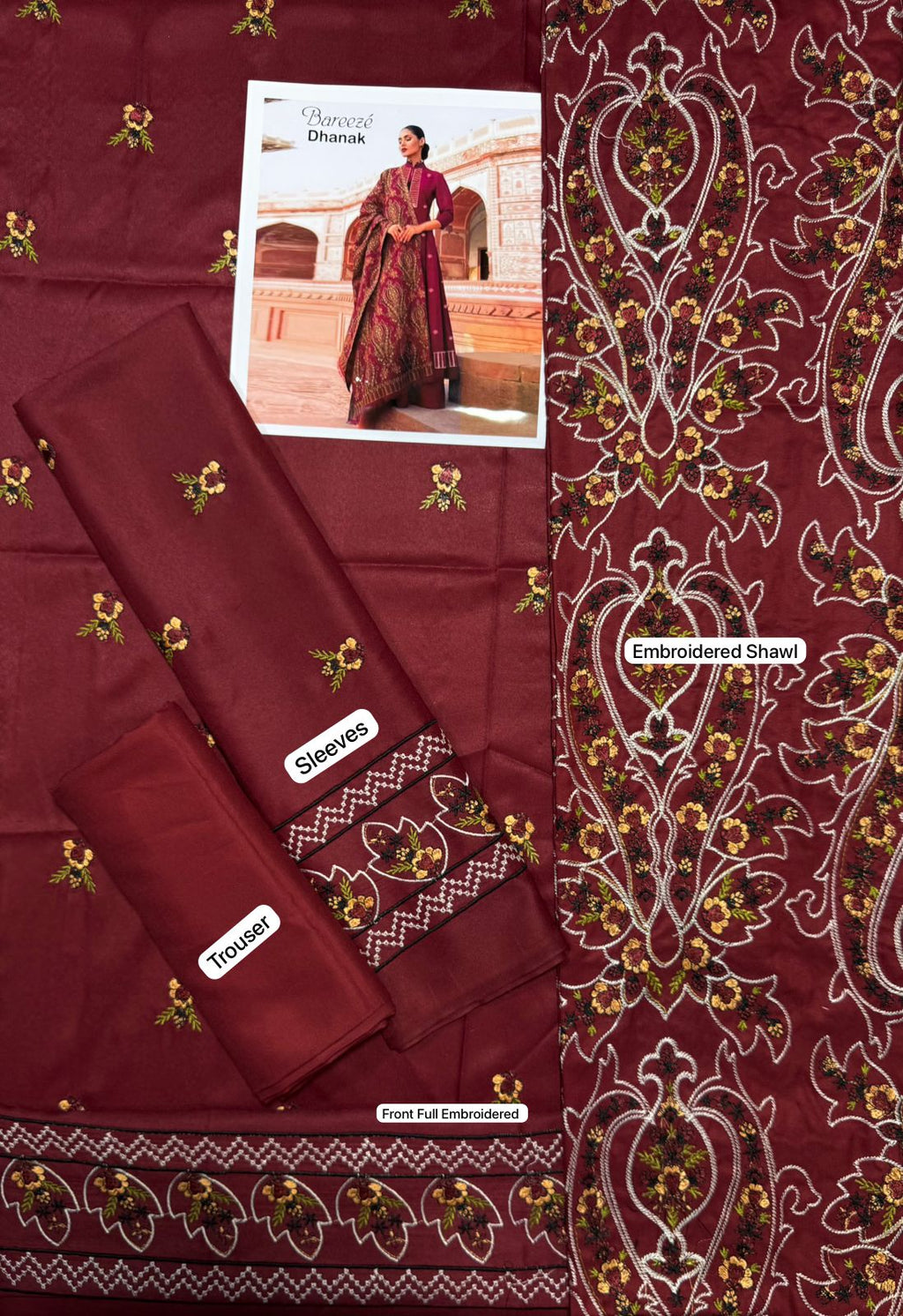 Bareeze Dhanak 3pc with heavy embroidered Dhanak shawl
