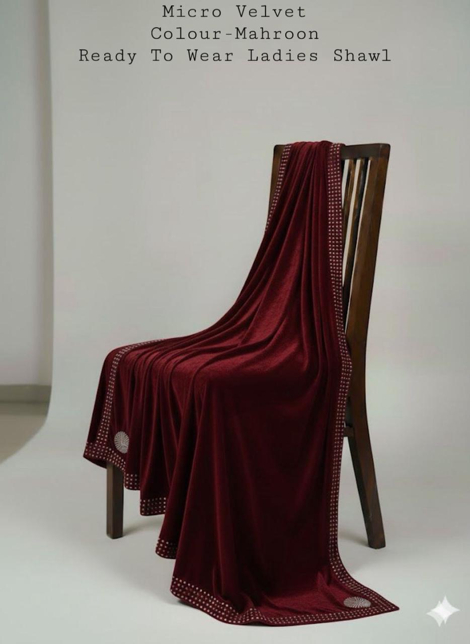 Ladies Micro velvet stone work shawl (mahroon)
