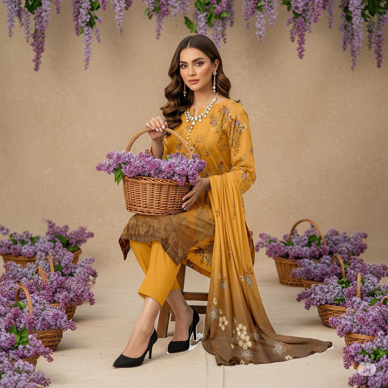 Zimal Collected                 ALLURE
FRONT FULLY Thread & Sequenc EMBROIDERED SHIRT
DAMAN Embroidered
Printed back & Sleeves
Slub Karandi Printed SHAWL
DYED Karandi Trouser
