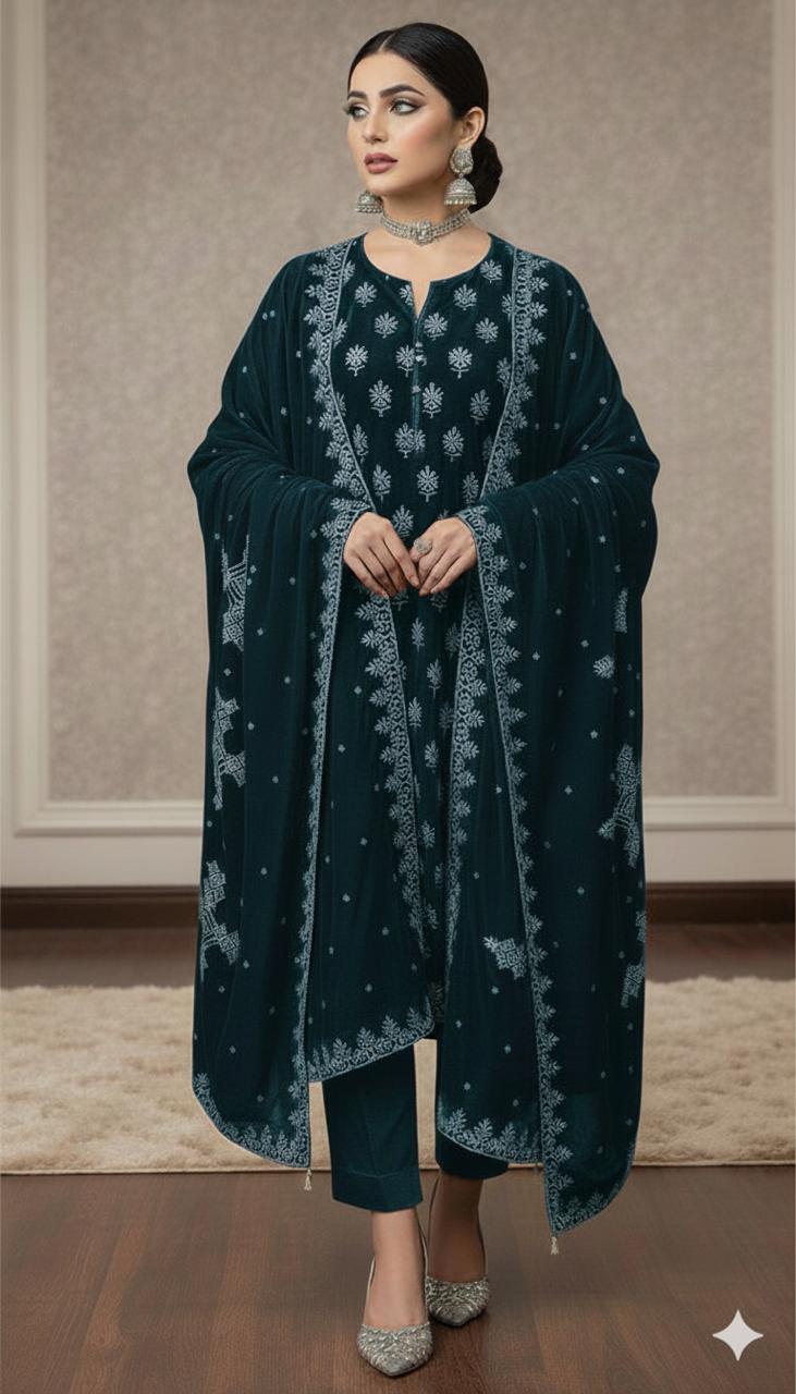 Maria B Embroidered Micro Velvet Unstitched 3pc (Zinc)