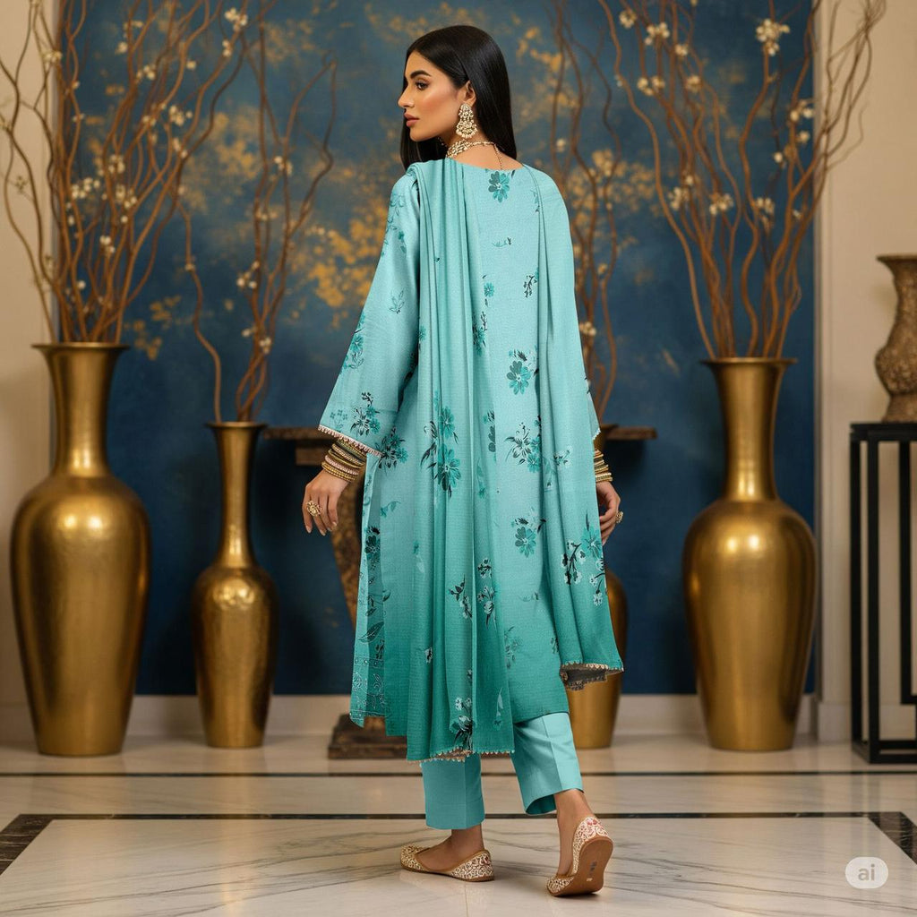 Zimal Collected                 ALLURE
FRONT FULLY Thread & Sequenc EMBROIDERED SHIRT
DAMAN Embroidered
Printed back & Sleeves
Slub Karandi Printed SHAWL
DYED Karandi Trouser