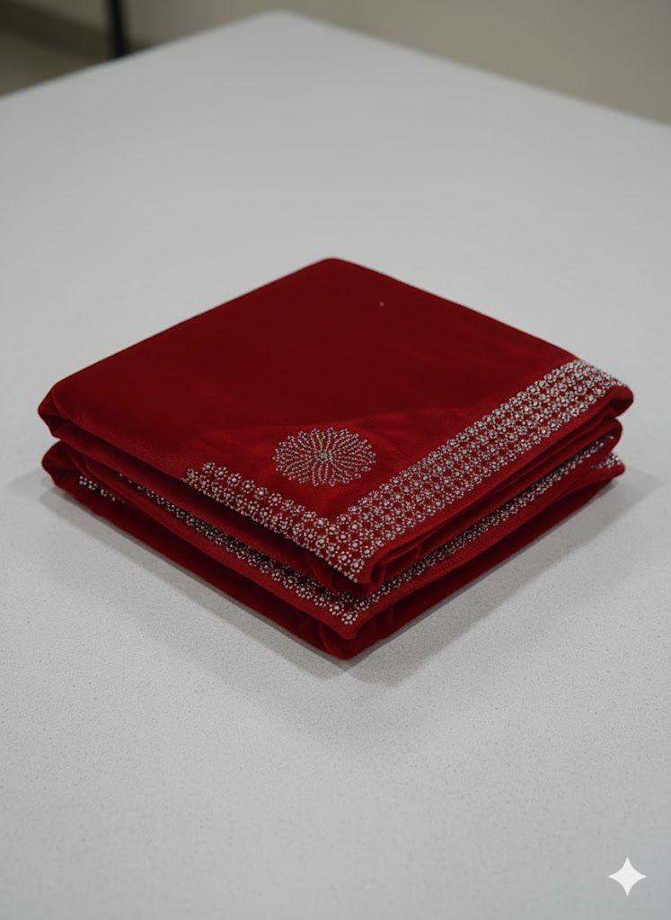 Ladies Micro velvet stone work shawl (red) ♥️